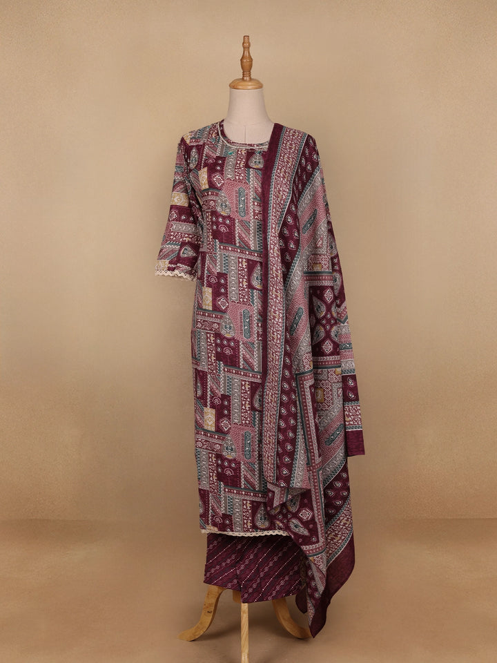 Maroon Multi-Print Straight Cut Salwar Suit - Diadem