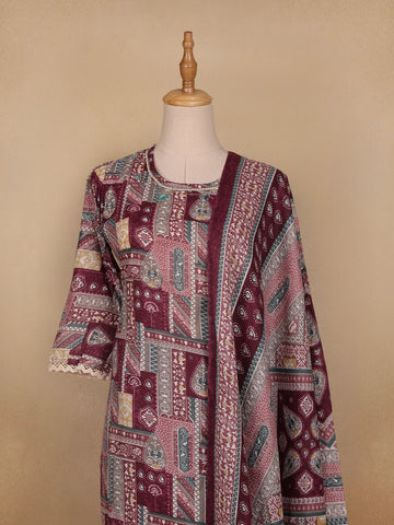 Maroon Multi-Print Straight Cut Salwar Suit - Diadem