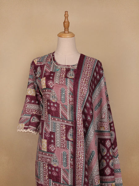 Maroon Multi-Print Straight Cut Salwar Suit - Diadem