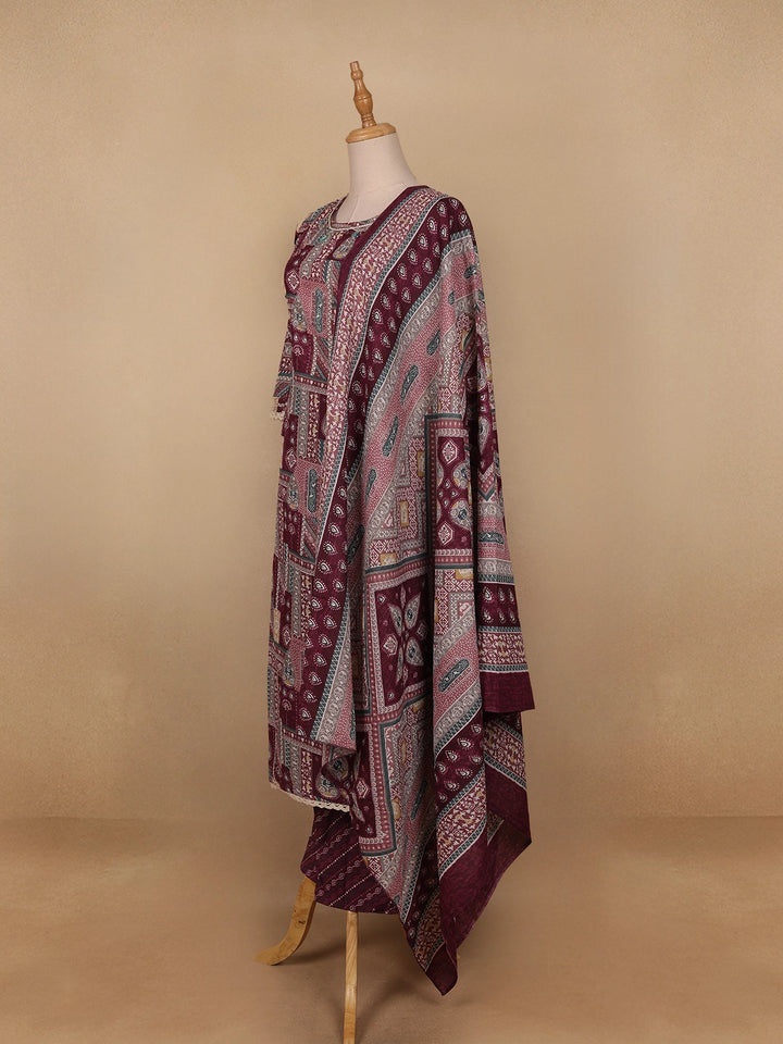 Maroon Multi-Print Straight Cut Salwar Suit - Diadem