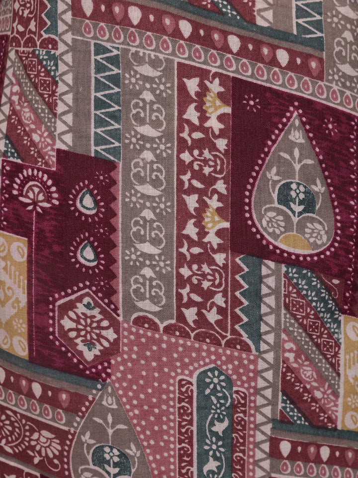 Maroon Multi-Print Straight Cut Salwar Suit - Diadem