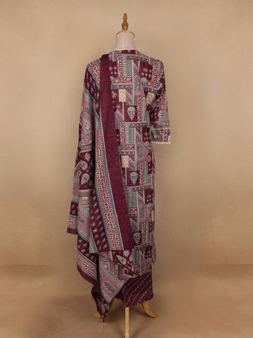 Maroon Multi-Print Straight Cut Salwar Suit - Diadem