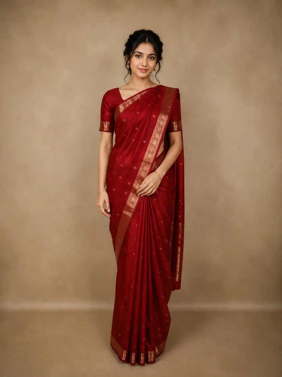 Maroon Paisley Butta Woven Design Pure Kanchipuram Silk Saree with Zari Border