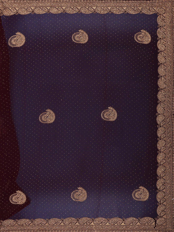 Maroon Paisley Embroidered Chiffon Saree - Diadem