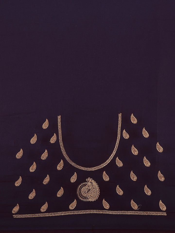 Maroon Paisley Embroidered Chiffon Saree - Diadem