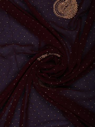 Maroon Paisley Embroidered Chiffon Saree - Diadem