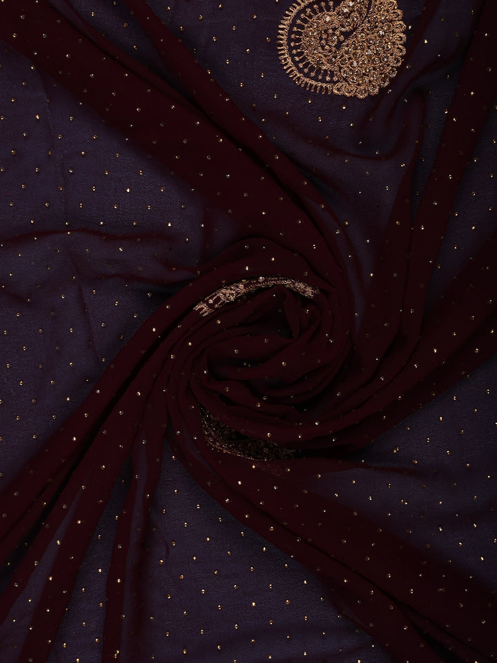 Maroon Paisley Embroidered Chiffon Saree - Diadem