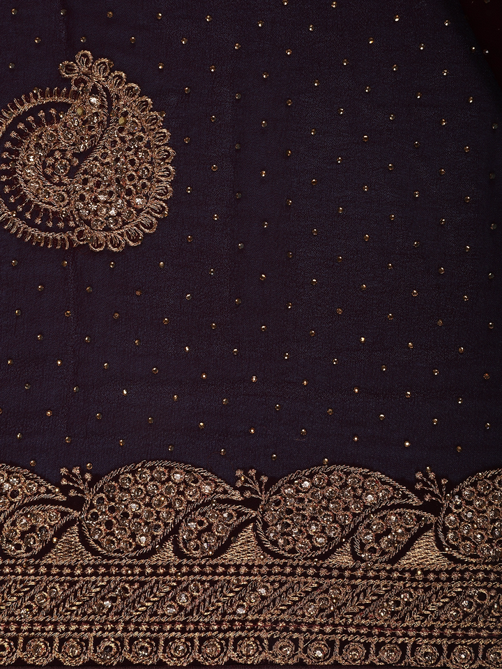 Maroon Paisley Embroidered Chiffon Saree - Diadem