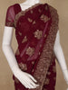 Maroon Paisley Embroidered Chiffon Saree - Diadem