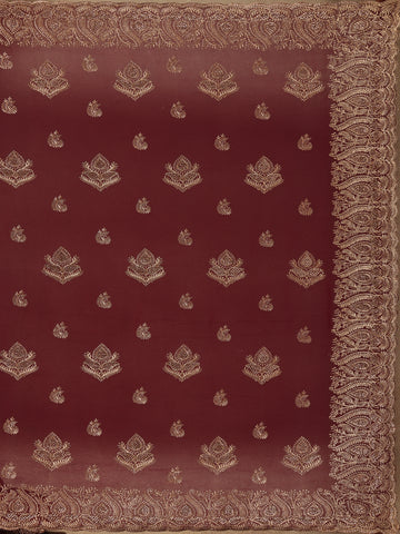Maroon Paisley Embroidered Chiffon Saree - Diadem