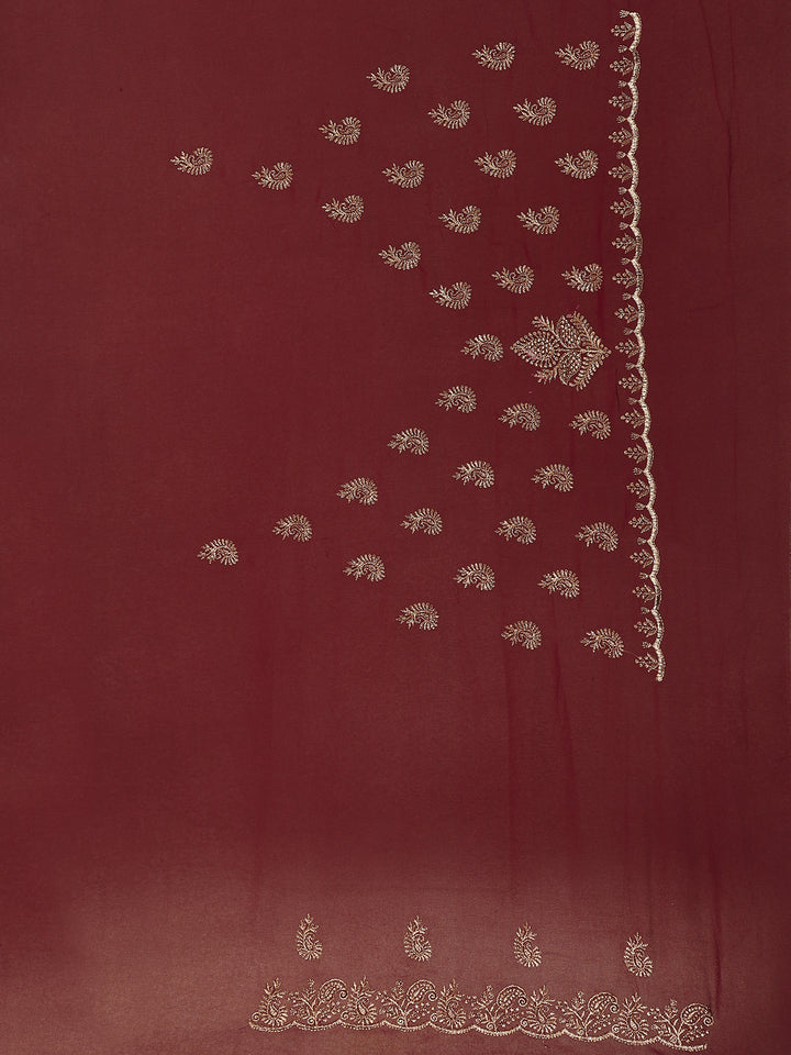Maroon Paisley Embroidered Chiffon Saree - Diadem