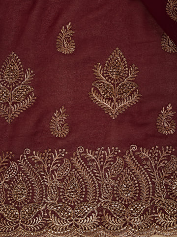 Maroon Paisley Embroidered Chiffon Saree - Diadem