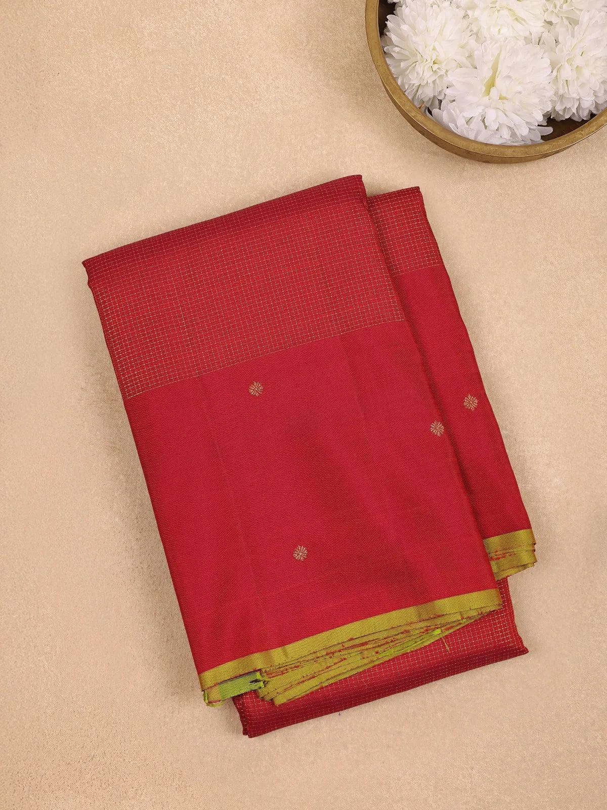 Maroon Pure Kanchipuram Bridal Silk Saree with Small Checked Design - Diadem