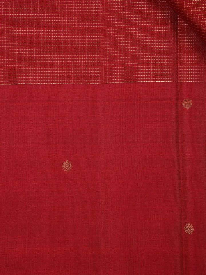 Maroon Pure Kanchipuram Bridal Silk Saree with Small Checked Design - Diadem