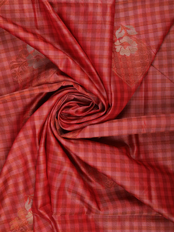Maroon Red Checked Pattern Silk Saree - Diadem