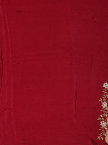 Maroon Red Floral Designed Satin Saree - Diadem
