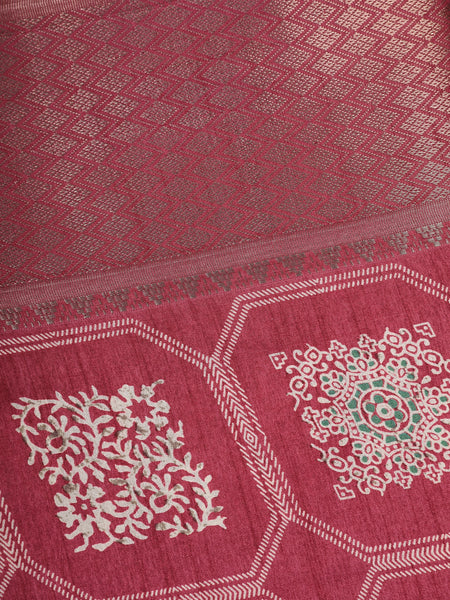 Maroon Red Floral hexagonal Printed Cotton Saree - Diadem