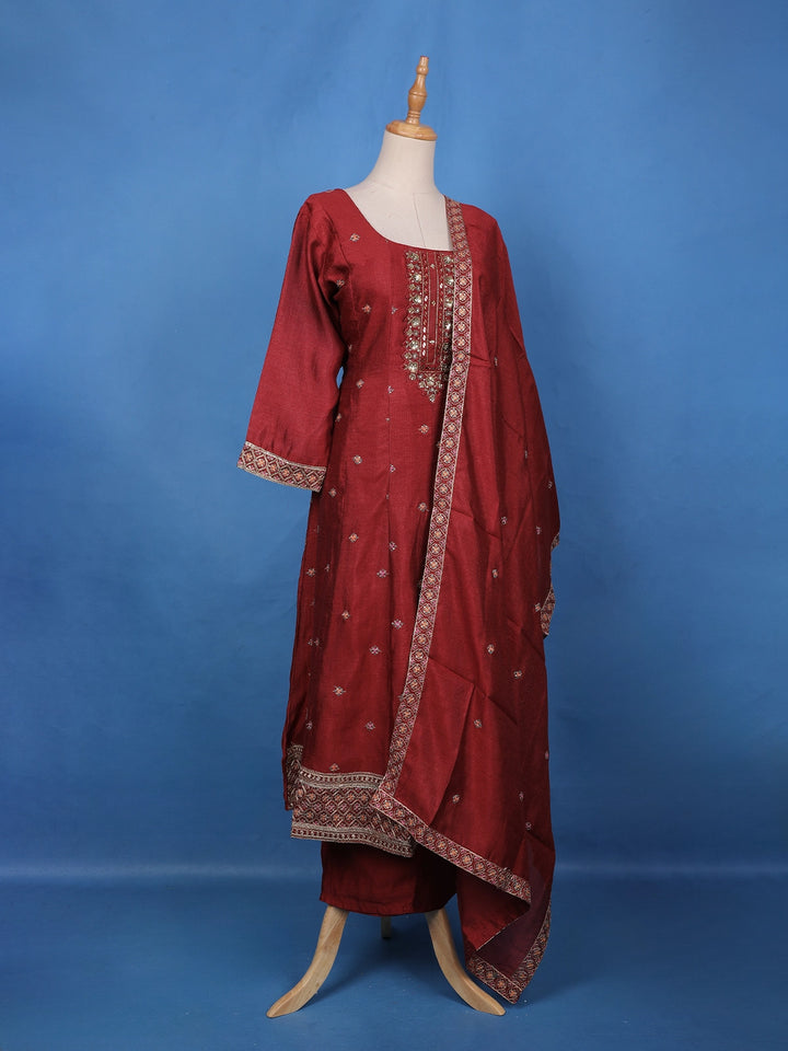 Maroon Sequins Embroidery Georgette Salwar Suit - Diadem