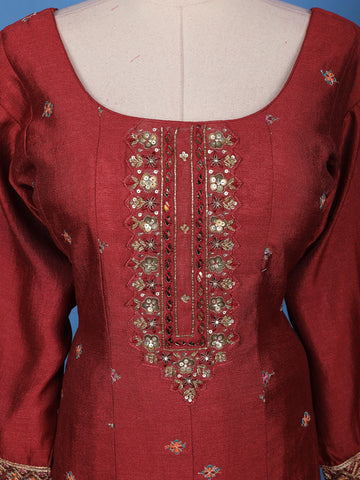 Maroon Sequins Embroidery Georgette Salwar Suit - Diadem