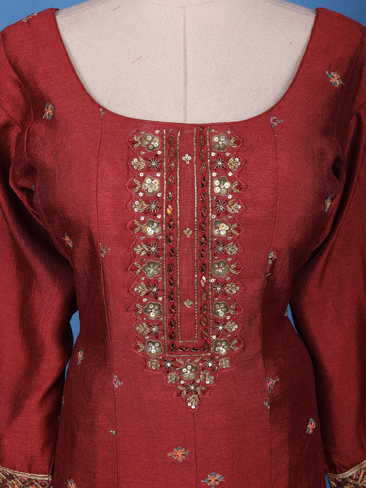 Maroon Sequins Embroidery Georgette Salwar Suit - Diadem