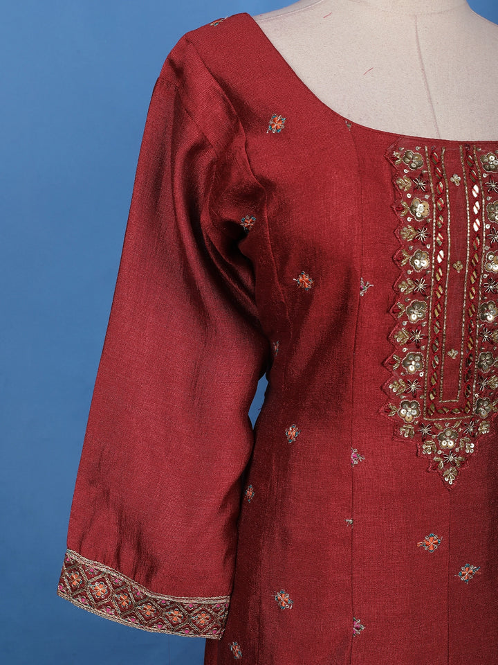 Maroon Sequins Embroidery Georgette Salwar Suit - Diadem
