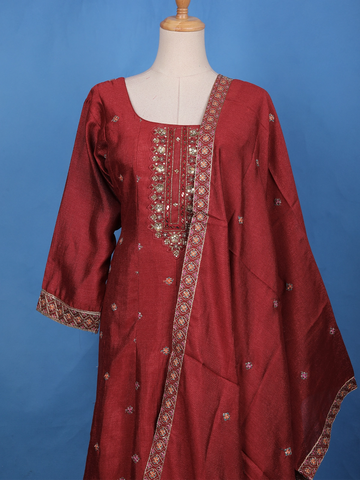 Maroon Sequins Embroidery Georgette Salwar Suit - Diadem
