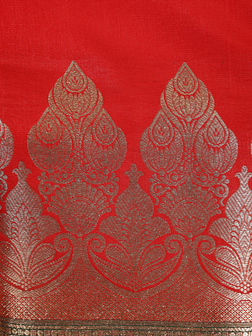 Maroon Solid Designed Woven Banarasi Silk Saree - Diadem