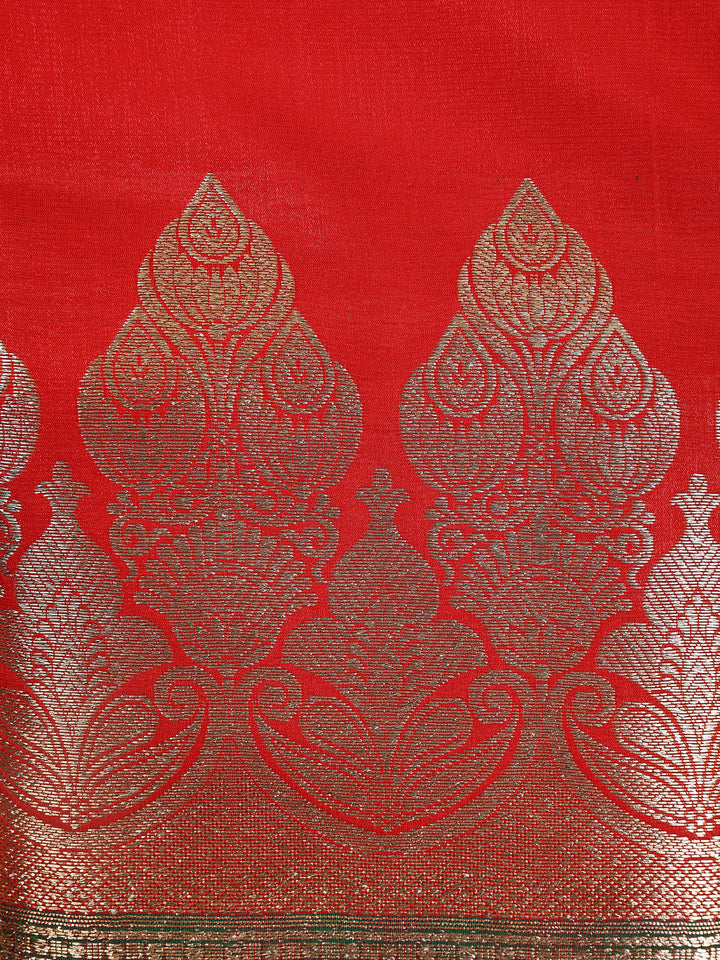 Maroon Solid Designed Woven Banarasi Silk Saree - Diadem