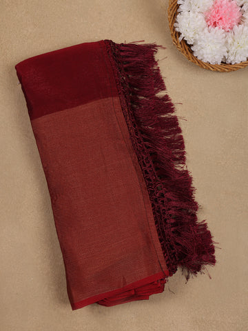 Maroon Solid Silk Fancy Saree with Beaded Work Blouse - Diadem