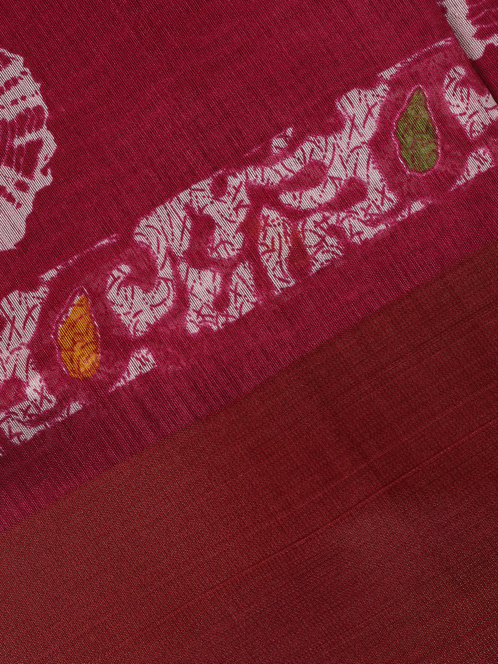 Maroon Tie-Dye Printed Fancy Cotton Saree - Diadem
