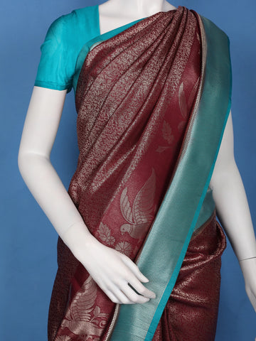 Maroon Wine Floral & Leaf Designed Soft Silk Saree - Diadem