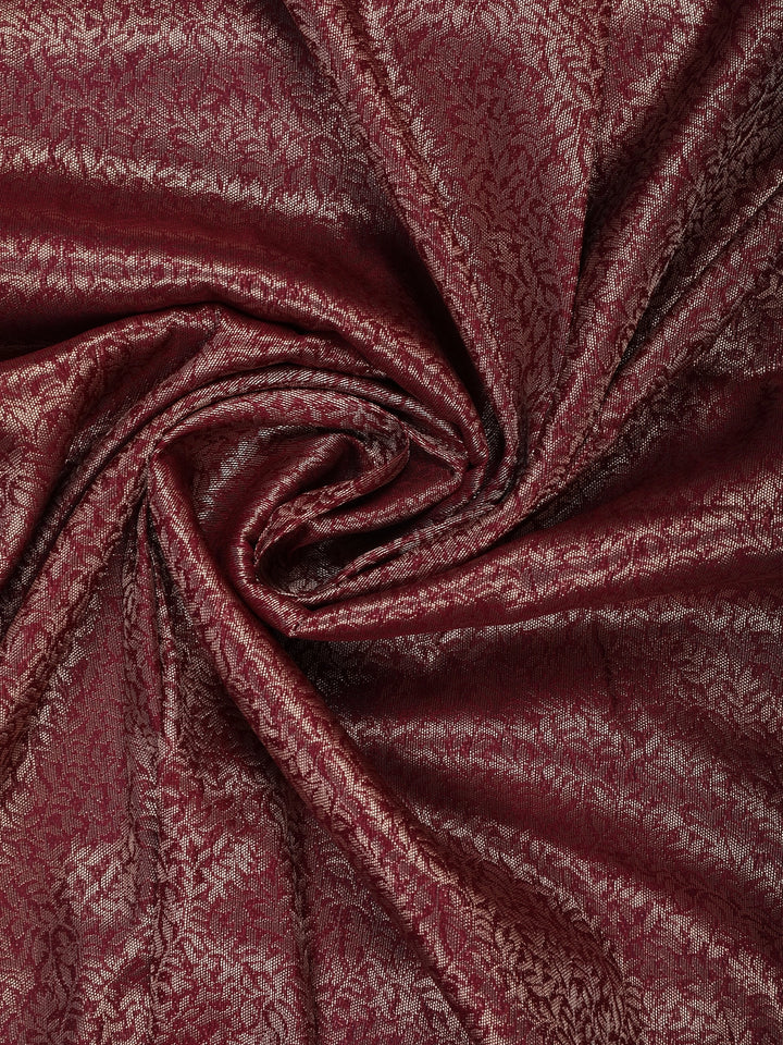 Maroon Wine Floral & Leaf Designed Soft Silk Saree - Diadem