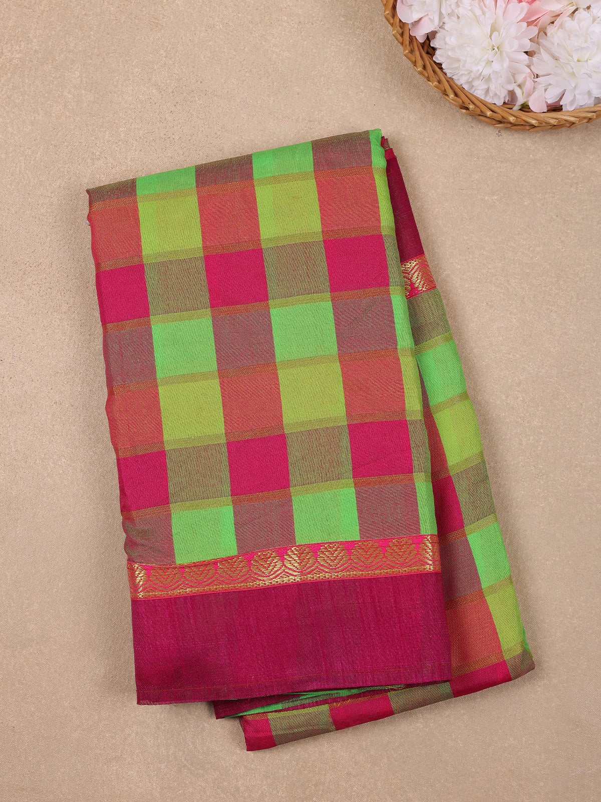Maroon With Multicolor Checked Design Woven Semi Silk Fancy Saree - Diadem
