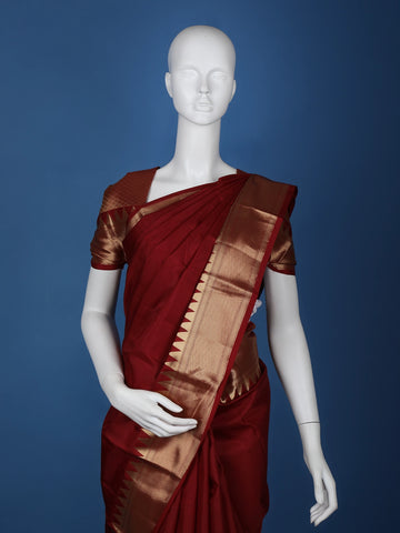 Maroon Woven Silk Saree with Contrast Gold Zari Border - Diadem