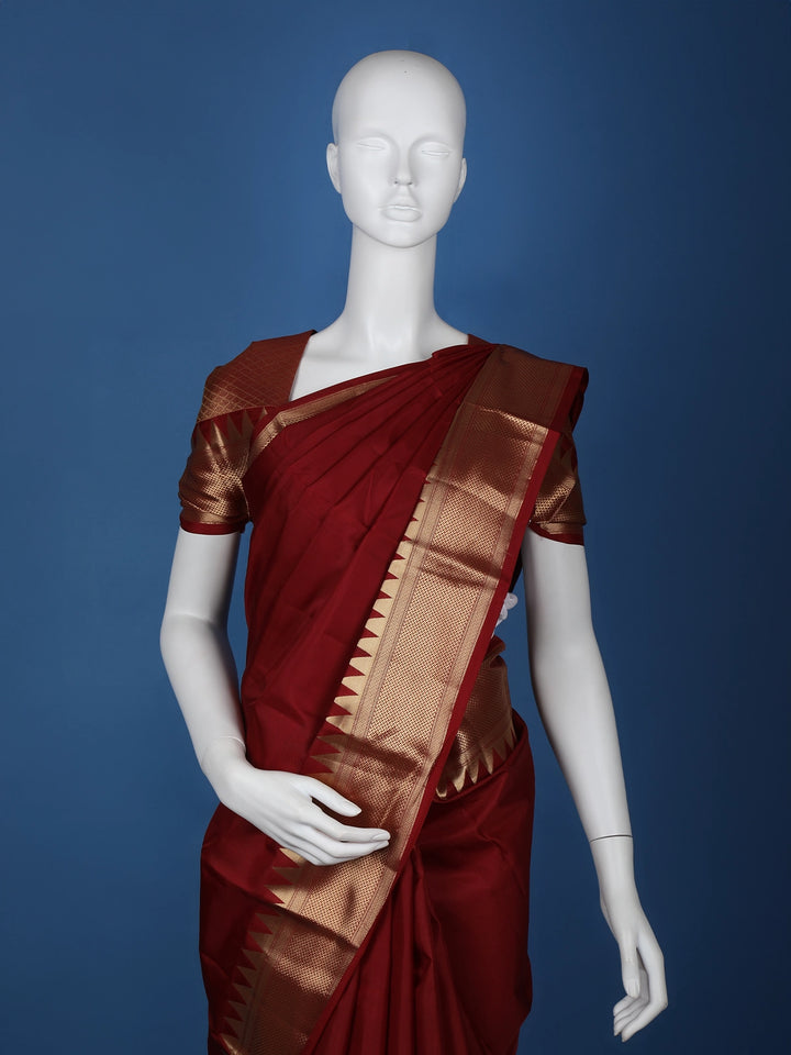 Maroon Woven Silk Saree with Contrast Gold Zari Border - Diadem