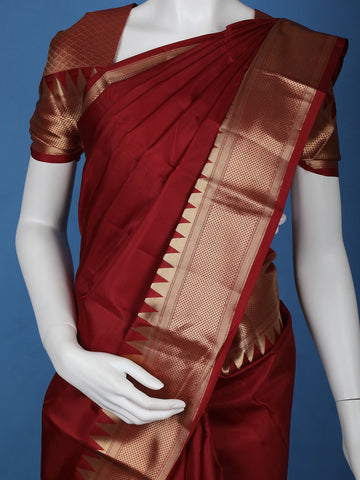Maroon Woven Silk Saree with Contrast Gold Zari Border - Diadem