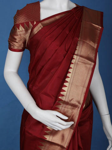 Maroon Woven Silk Saree with Contrast Gold Zari Border - Diadem