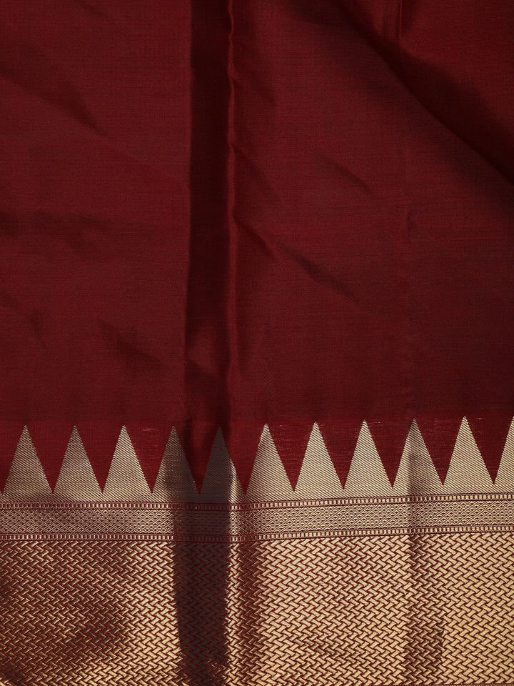 Maroon Woven Silk Saree with Contrast Gold Zari Border - Diadem