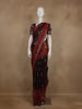 Maroon and Red Checked Floral Design Cotton Saree