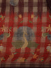 Maroon and Red Checked Floral Design Cotton Saree
