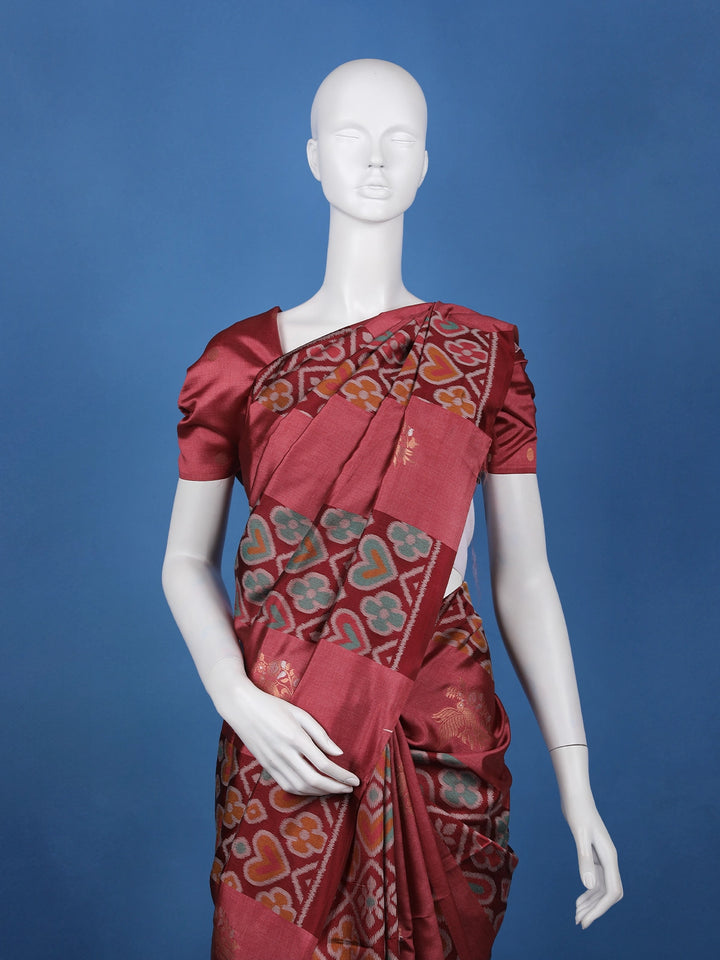 Maroon floral Design Semi Tissue Saree - Diadem