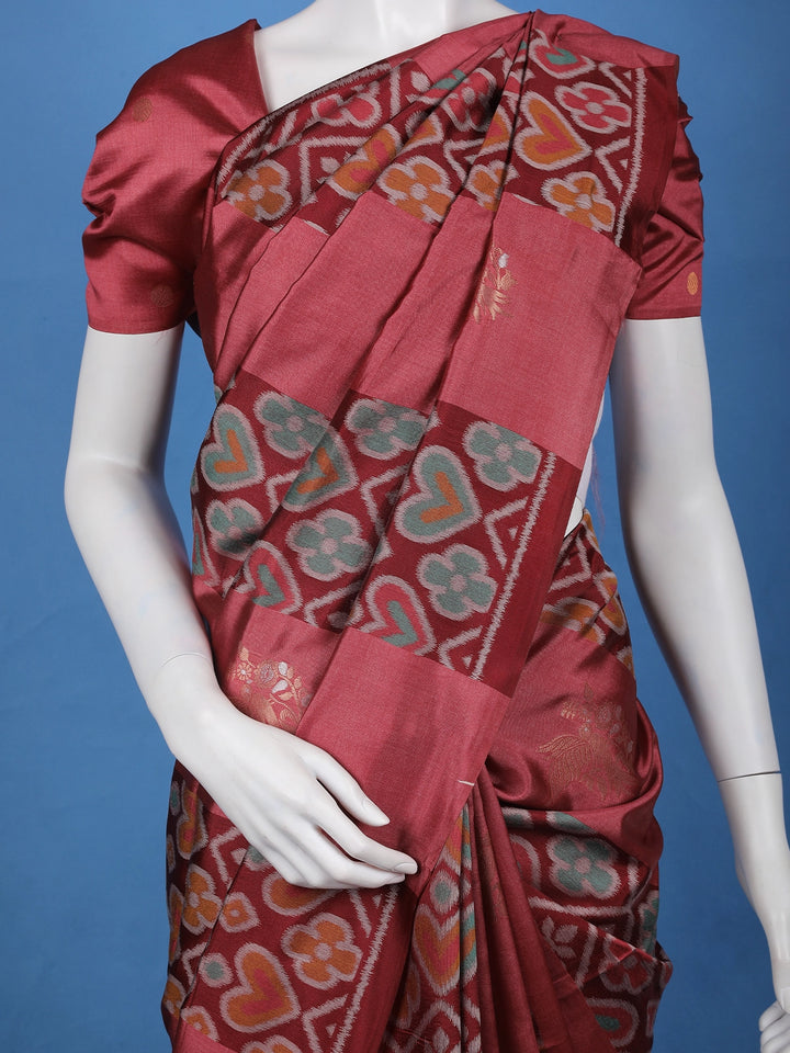 Maroon floral Design Semi Tissue Saree - Diadem