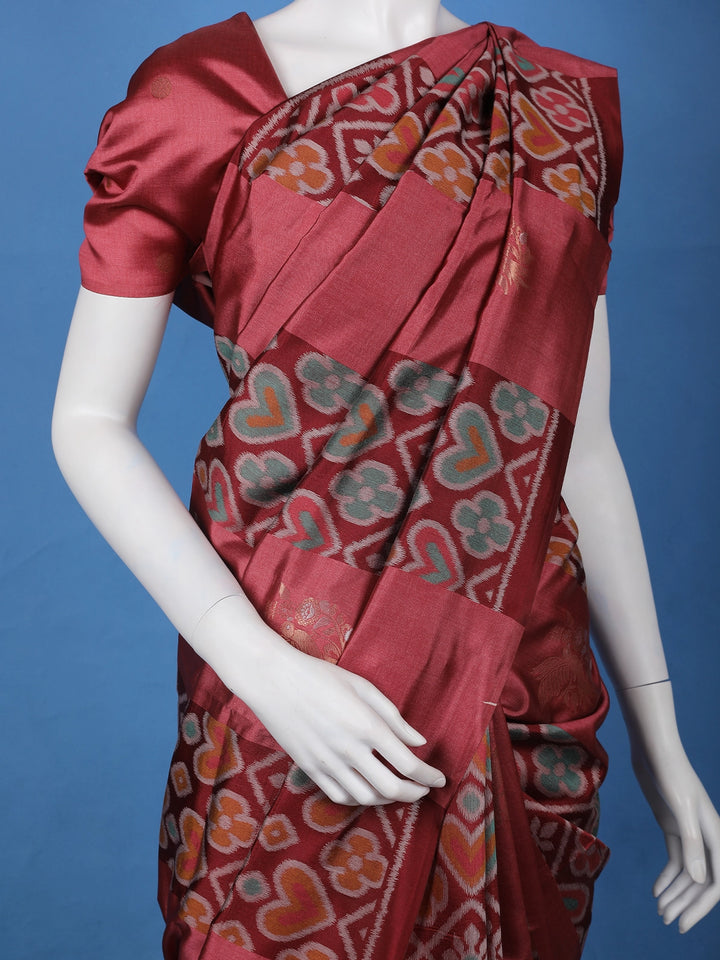 Maroon floral Design Semi Tissue Saree - Diadem