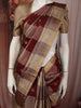 Maroon with Beige Checked Woven Design Pure Kanchipuram Silk Saree with Zari Border