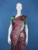 Mauve Floral Printed Tussar Silk Saree With Contrast Green Blouse