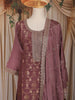 Mauve Floral Woven Design Banarasi Silk Straight Cut Salwar Suit with Dupatta