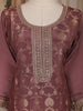 Mauve Floral Woven Design Banarasi Silk Straight Cut Salwar Suit with Dupatta