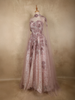 Mauve Pink Floral Appliqué Embellished Net Designer Gown