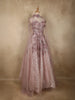 Mauve Pink Floral Appliqué Embellished Net Designer Gown