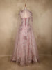Mauve Pink Floral Appliqué Embellished Net Designer Gown